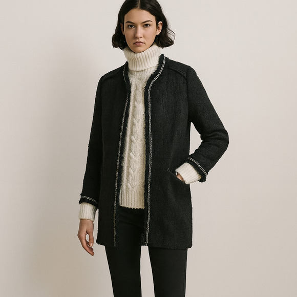 Zara Jackets & Blazers - Zara S Tweed $149 Boucle Evening Coat Lady Textured Jacket Long Black Gold NEW!